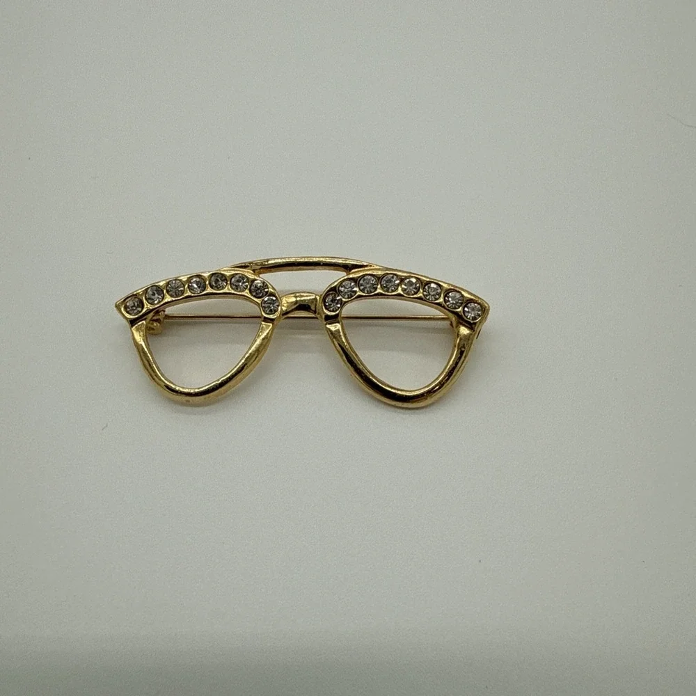 Eyeglasses Vintage Pin Gold Tone Jeweled Glasses